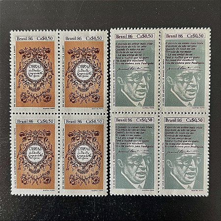 02 Quadras de Selos Comemorativos do Brasil - Literatura Brasileira - Dia do Livro - 1986 - Mint - ref.2257