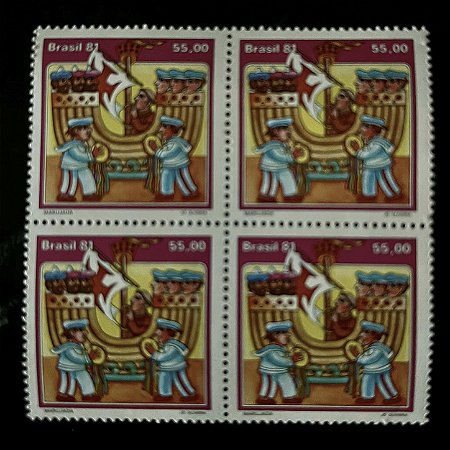 Quadra de Selos Comemorativos do Brasil - Folguedos e Bailados - Marujada - 1981 - Mint - ref.2257