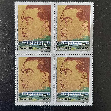Quadra de Selos Comemorativos do Brasil - Homenagem ao Presidente Juscelino Kubitschek - 1986 - Mint - ref.2260