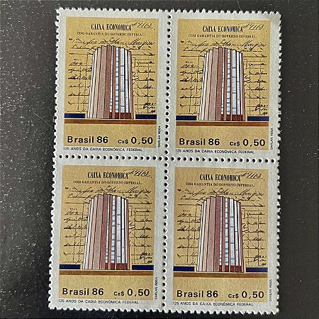 Quadra de Selos Comemorativos do Brasil - 125 Anos da Caixa Economica Federal - 1986 - Mint - ref.2267