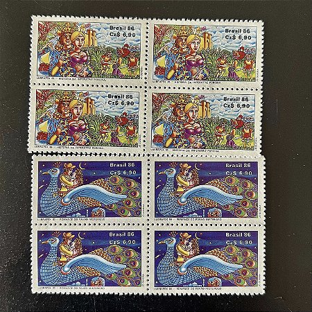 02 Quadras de Selos Comemorativos do Brasil - Lubrapex 86 - Literatura de Cordel - 1986 - Mint - ref.2268