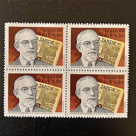 Quadra de Selos Comemorativos do Brasil - Vultos Historicos - Ernesto Simões Filho - 1986 - Mint - ref.2269