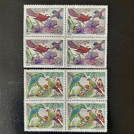 02 Quadras de Selos Comemorativos do Brasil - Natal 86 - Passaros - 1986 - Mint - ref.2273