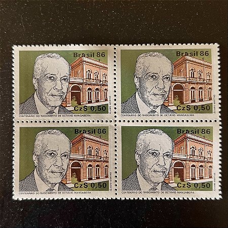 Quadra de Selos Comemorativos do Brasil - Vultos Historicos - Octavio Mangabeira - 1986 - Mint - ref.2275
