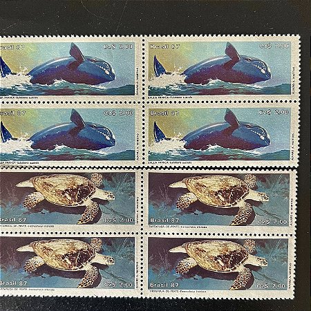 02 Quadras de Selos Comemorativos do Brasil - Preservação da Fauna Brasileira - 1987 - Mint - ref.2277