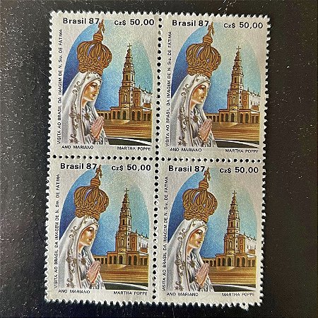 Quadra de Selos Comemorativos do Brasil - Visita ao Brasil da Imagem de Nossa Senhora de Fátima - 1987 - Mint - ref.2279