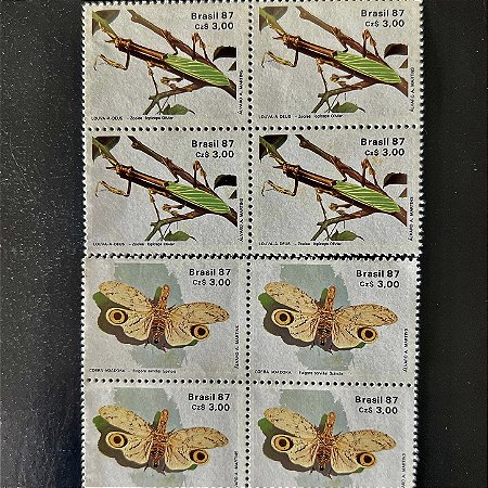 02 Quadras de Selos Comemorativos do Brasil - 50o.Aniversario da Sociedade Brasileira de Entomologia - 1987 - Mint - ref.2281