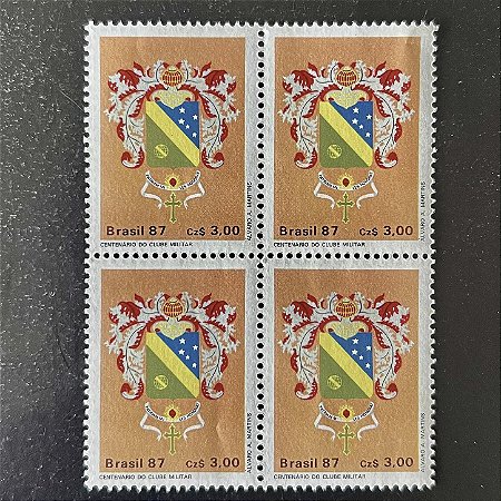 Quadra de Selos Comemorativos do Brasil - Centenário do Clube Militar - 1987 - Mint - ref.2282