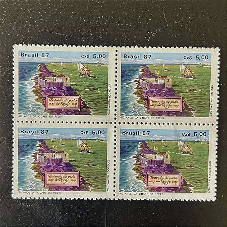 Quadra de Selos Comemorativos do Brasil - 450 Anos da Cidade do Recife - 1987 - Mint - ref.2284