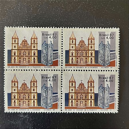 Quadra de Selos Comemorativos do Brasil - 400 Anos do Convento de São Francisco em Salvador - 1987 - Mint - ref.2285
