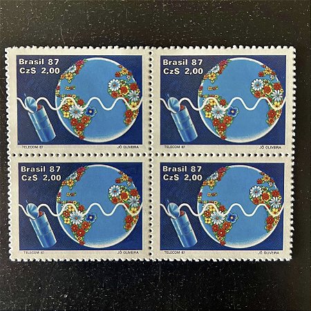 Quadras de Selo Comemorativos do Brasil - Telecom 87 - Exposição Mundial em Genebra - 1987 - Mint - ref.2287