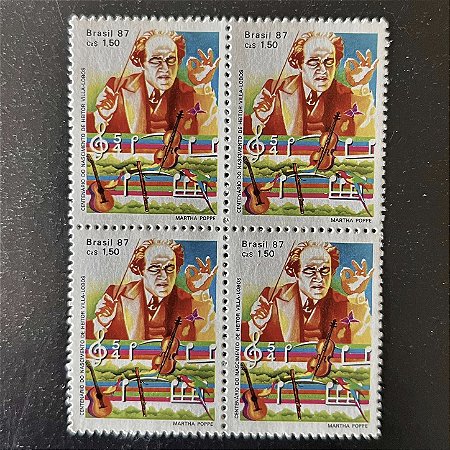 Quadras de Selos Comemorativos do Brasil - Centenário de Heitor Villa-Lobos - 1987 - Mint - ref.2288