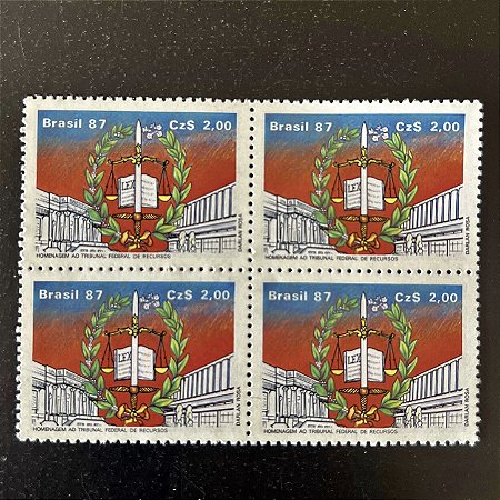 Quadra de Selos Comemorativos do Brasil - Homenagem ao Tribunal Federal de Recursos - 1987 - Mint - ref.2290