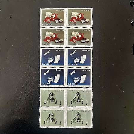 03 Quadras de Selos Comemorativos do Brasil - Natal 88 - Arte Origami - 1988- Mint - ref.2312
