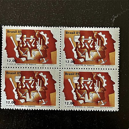 Quadra de Selos Comemorativos do Brasil - 50 Anos do Ministério do Trabalho - 1981 - Mint - ref.2313