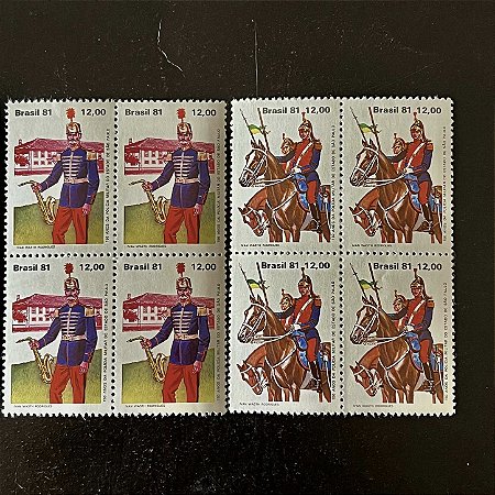 02 Quadras de Selos Comemorativos do Brasil - 150 Anos da Policia Militar do Estado São Paulo - 1981 - Mint - ref.2314