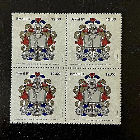 Quadra de Selos Comemorativos do Brasil - Centenário da Fundação da Biblioteca do Exercito - 1981 - Mint - ref.2315