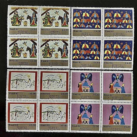 Quadra de Selos Comemorativos do Brasil - Natal 82 - Desenhos Infantis - 1982 - Mint - ref.2320
