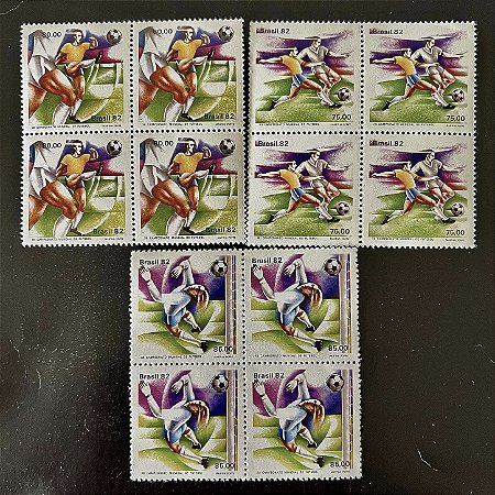03 Quadras de Selos Comemorativos do Brasil - XII Campeonato Mundial de Futebol na Espanha - 1982 - Mint - ref.2322