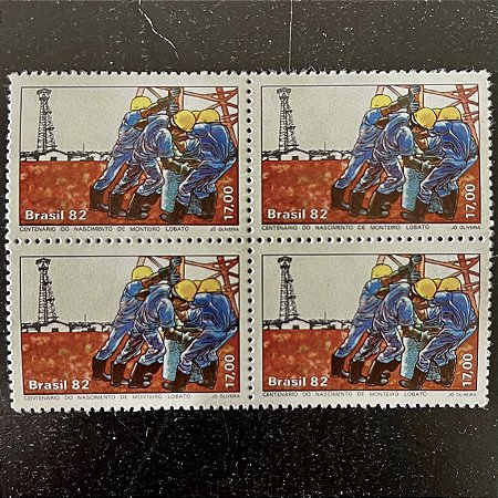 Quadra de Selos Comemorativos do Brasil - Dia do Selo - Centenário do Nascimento de Monteiro Lobato - 1982 - Mint - ref.2327