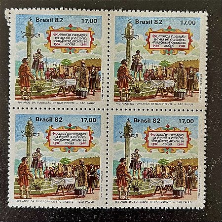 Quadra de Selos Comemorativos do Brasil - 450 Anos da Fundação da Cidade de São Vicente - 1982 - Mint - ref.2338