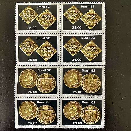 02 Quadras de Selos Comemorativos do Brasil - Numismatica - Museu de Valores do Banco Central - 1982 - Mint - ref.2340