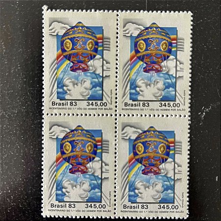 Quadra de Selos Comemorativos do Brasil - Bicentenário do 1o.Voo do Homem por Balão - 1983 - Mint - ref.2341