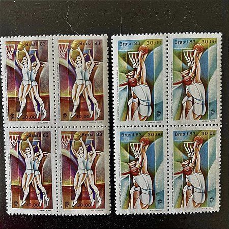02 Quadras de Selos Comemorativos do Brasil - IX Campeonato Mundial de Basquetebol Feminino em São Paulo - 1983 - Mint - ref.2350