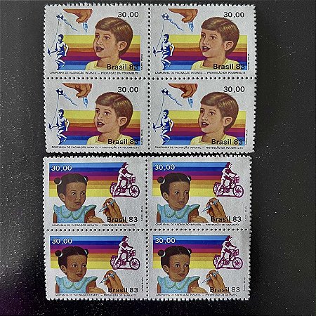 02 Quadras de Selos Comemorativos do Brasil - Campanha de Vacinação Infantil - 1983 - Mint - ref.2352