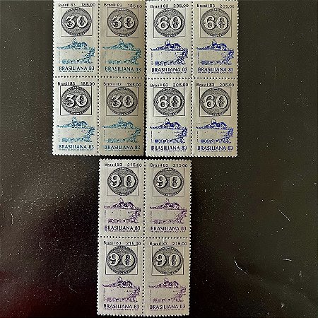 03 Quadras de Selos Comemorativos do Brasil - 140 Anos da Emissão de Olhos de Boi - Brasiliana 83 - 1983 - Mint - ref.2357