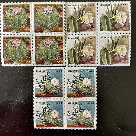 03 Quadras de Selos Comemorativos do Brasil - Flora Brasileira - Cactaceas - 1983 - Mint - ref.2360