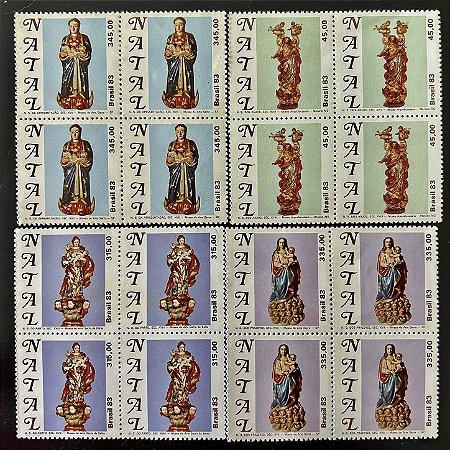 04 Quadras de Selos Comemorativos do Brasil - Natal 83 - Imagens de Madonas - 1983 - Mint - ref.2361