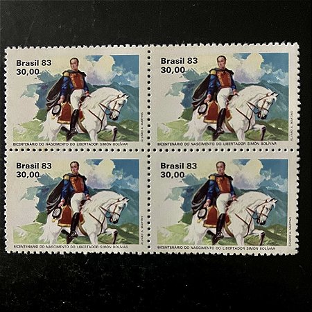 Quadra de Selos Comemorativos do Brasil - Bicentenário do Nascimento de Simon Bolivar - 1983 - Mint - ref.2362