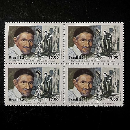 Quadra de Selos Comemorativos do Brasil - IV Centenário do Nascimento de São Vicente de Paulo - 1982 -  Mint - ref.2364