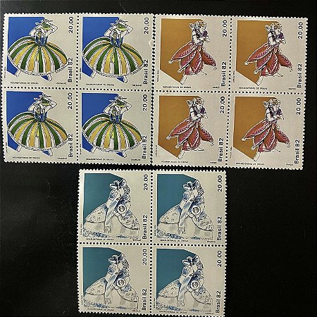 03 Quadras de Selos Comemorativos do Brasil - Indumentárias de Orixas - 1982 -  Mint - ref.2366