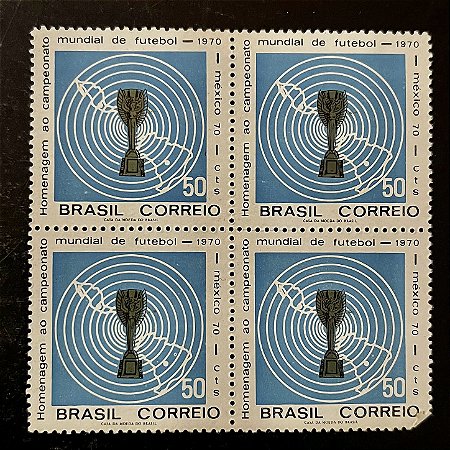 Quadra de Selos Comemorativos do Brasil - IX Campeonato Mundial deFutebol no México - 1970 - Novo - ref.2371