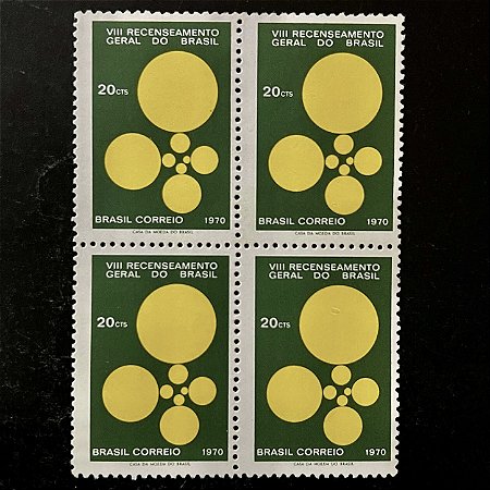 Quadra de Selos Comemorativos do Brasil - VIII Recenseamento Geral do Brasil - 1970 - Novo - ref.2377