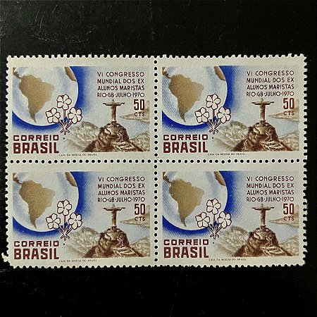 Quadra de Selos Comemorativos do Brasil - VI Congresso Mundial dos Ex-Alunos Maristas RJ - 1970 - Novo - ref.2380