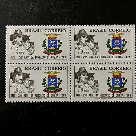 Quadra de Selos Comemorativos do Brasil - 250o.Aniversário de Fundação da Cidade de Cuiabá - 1969 - Novo - ref.2386