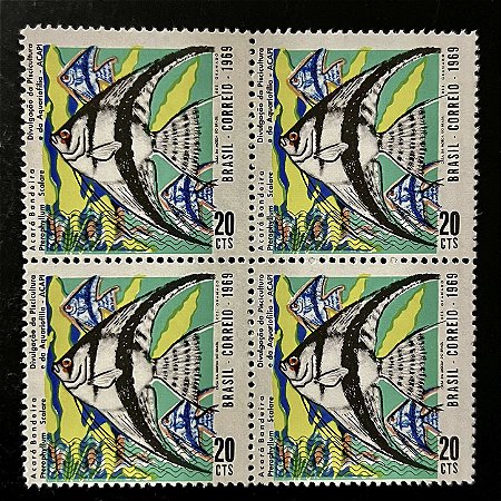 Quadra de Selos Comemorativos do Brasil - Divulgação da Piscicultura e da Aquariofilia - 1969 - Novo - ref.2387