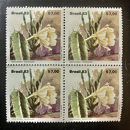Quadra de Selos Comemorativos do Brasil - Flora Brasileira - Cactaceas - Mandacaru - 1983 - Mint - ref.2372