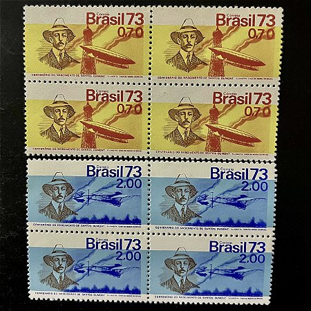 02 Quadras de Selos Comemorativos do Brasil - Centenário do Nsscimento de Santos Dumont - 1973 - Novo - ref.2377