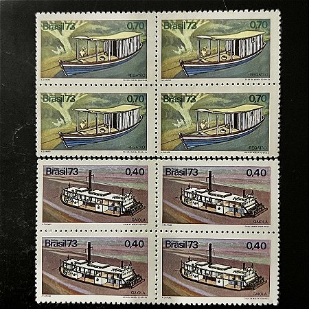 02 Quadras de Selos Comemorativos do Brasil - Embarcações Populares - 1973 - Novo - ref.2378