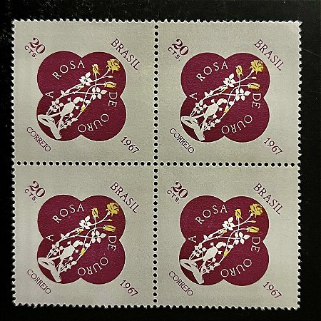 Quadra de Selos Comemorativos do Brasil - Outorga da Rosa de Ouro a Basilica de Nossa Senhora Aparecida - 1967 - Novo - ref.2383