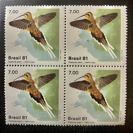 Quadra de Selos Comemorativos do Brasil - Fauna Brasileira - Beija-Flores - Limpa-Casa - 1981 - Mint - ref.2385