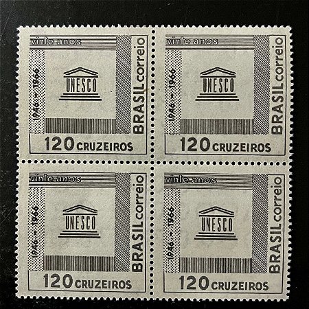 Quadra de Selos Comemorativos do Brasil - 20.o Aniversario da UNESCO - 1966 - Novo - ref.2386