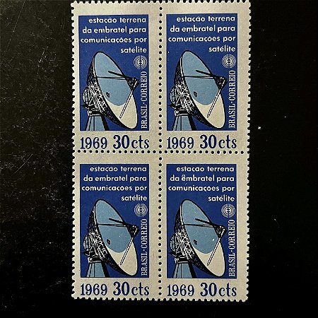Quadra de Selos Comemorativos do Brasil - Inauguração da Estação Terrena da Embratel - 1969 - Novo - ref.2387