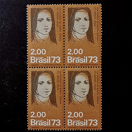 Quadra de Selos Comemorativos do Brasil - Centenário do Nascimento de Santa Teresa do Menino Jesus - 1973 - Novo - ref.2389