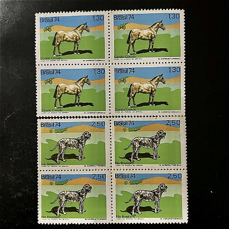 02 Quadras de Selos Comemorativos do Brasil - Animais Brasileiros - 1974 - Novo - ref.2397