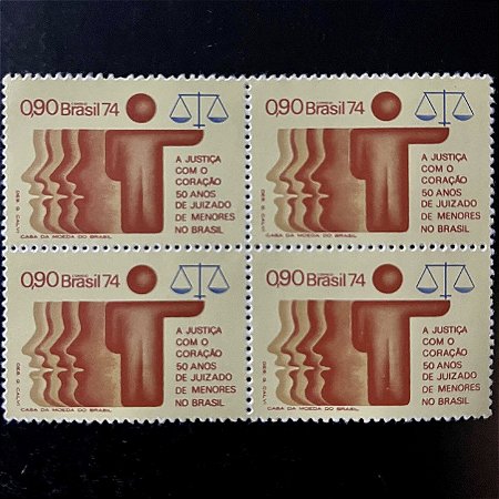 Quadra de Selos Comemorativos do Brasil - Cinquentenário do Juizado de Menores no Brasil - 1974 - Novo - ref.2399